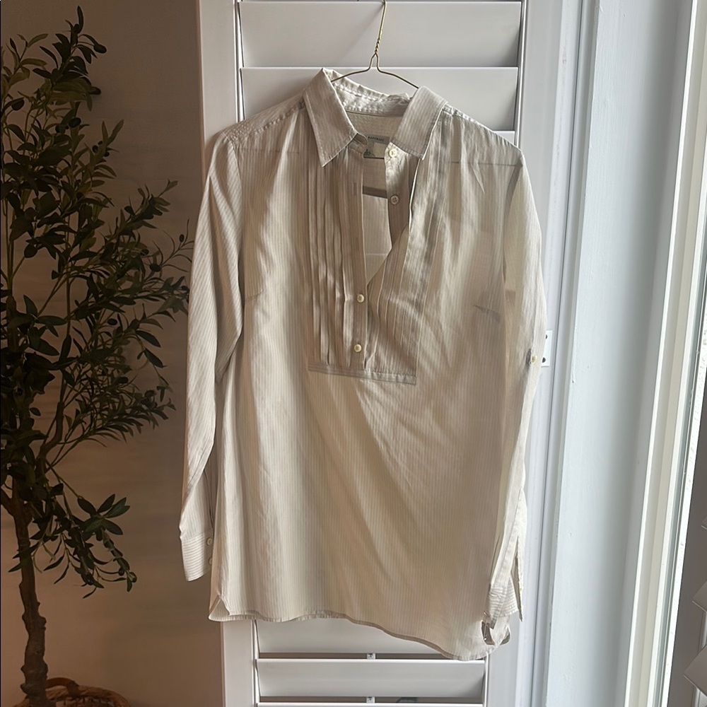 Banana Republic Cotton Silk Tuxedo Tan Striped Shirt
